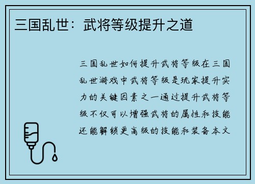 三国乱世：武将等级提升之道